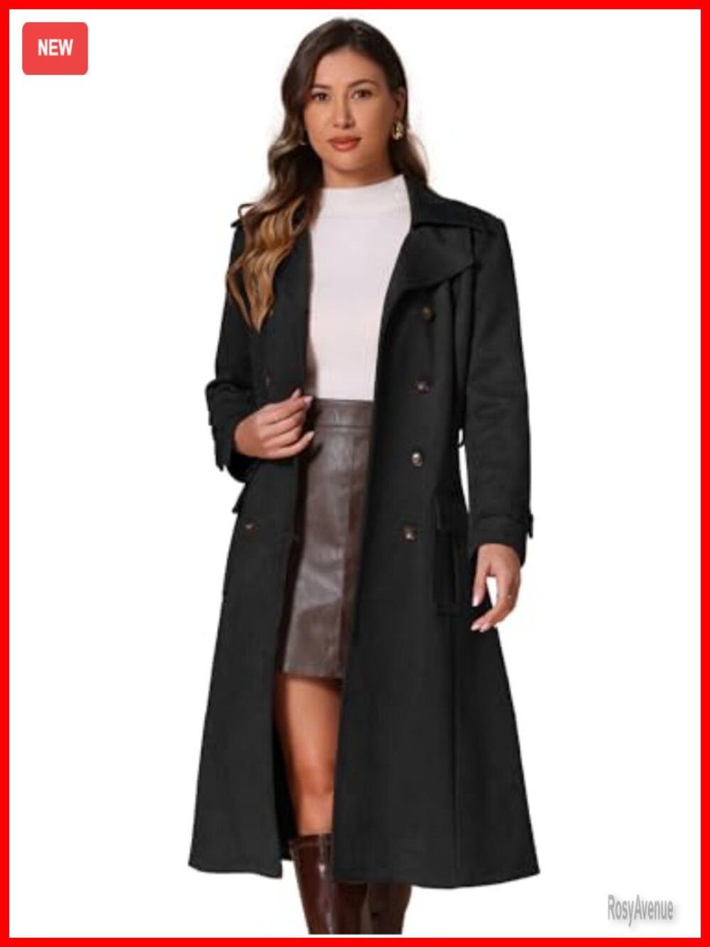 Faux Suede Trench Coat Notched Lapel Double Breasted Slim Fit Ankle Length
